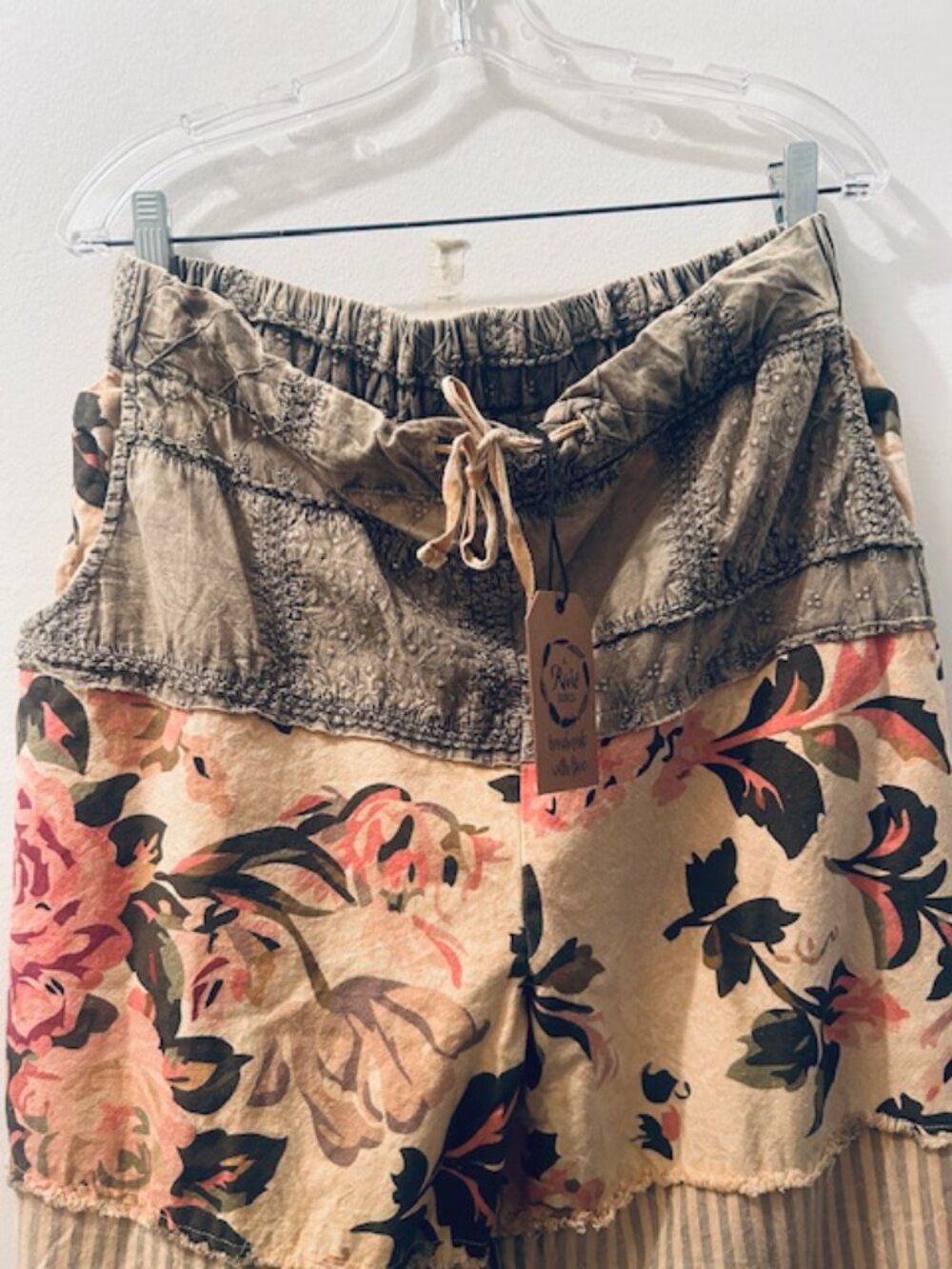 1397 A Rare Bird Chambray Tiered Roses & Striped Tie Waist One Size Pants NWT - Picture 5 of 16